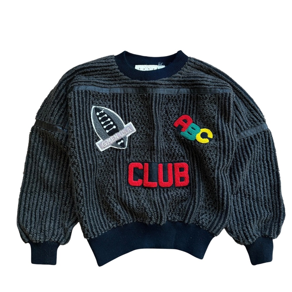 Vintage Next Original Mens Grey Textured Knit Sweater G-Men USA Club Patches‎ M